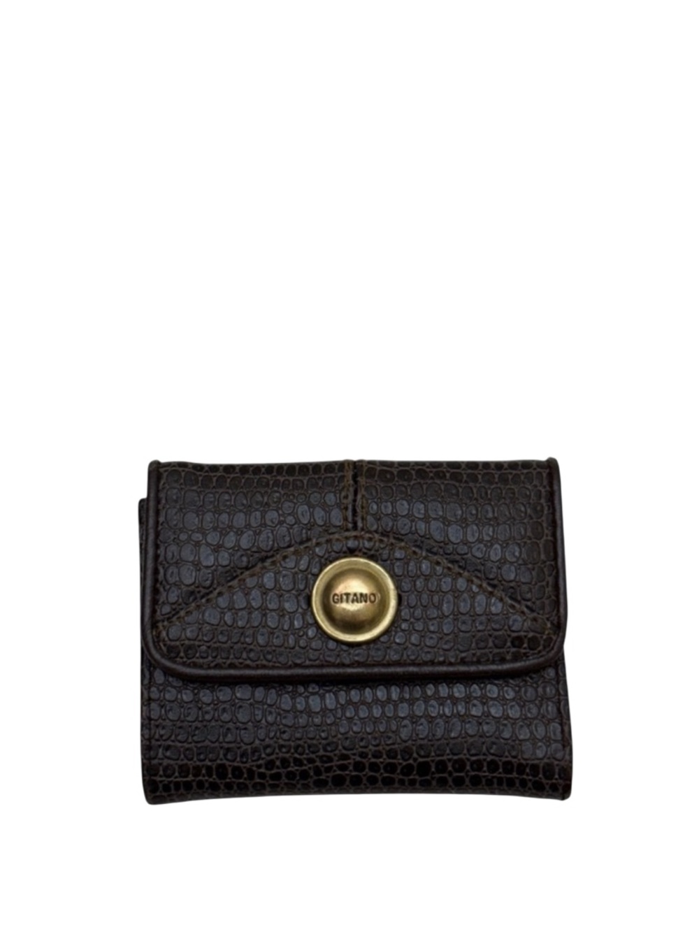 GITANO - DARK BROWN SNAKE EMBOSSED COMPACT TRIFOLD SNAP WALLET
